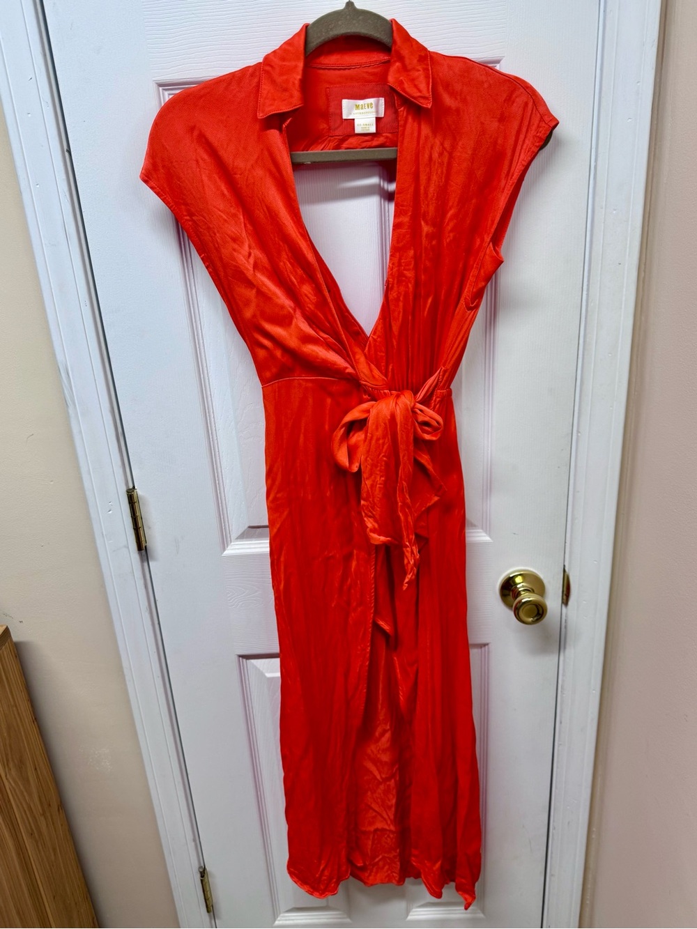 Maeve Anthropologie Open Back Wrap Midi Dress XXS Orange Red